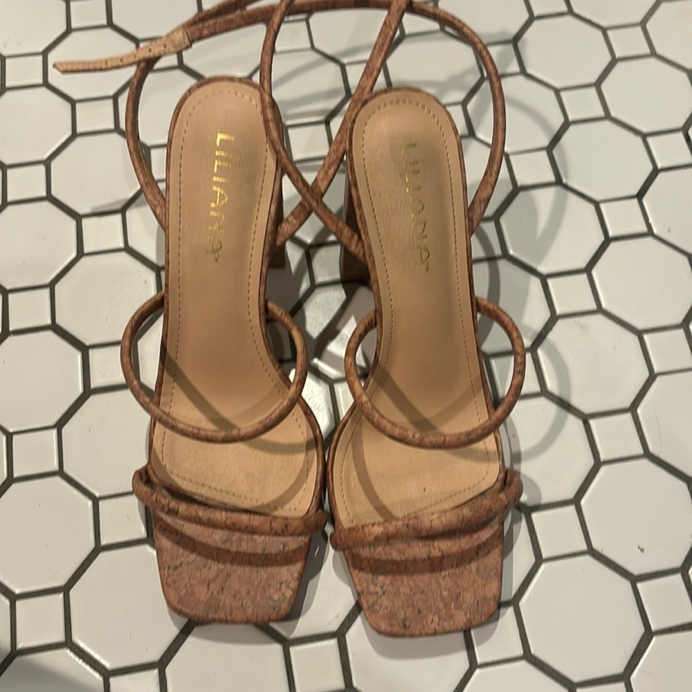 Strap sandal/ heels, tan-cork looking US size 8.5